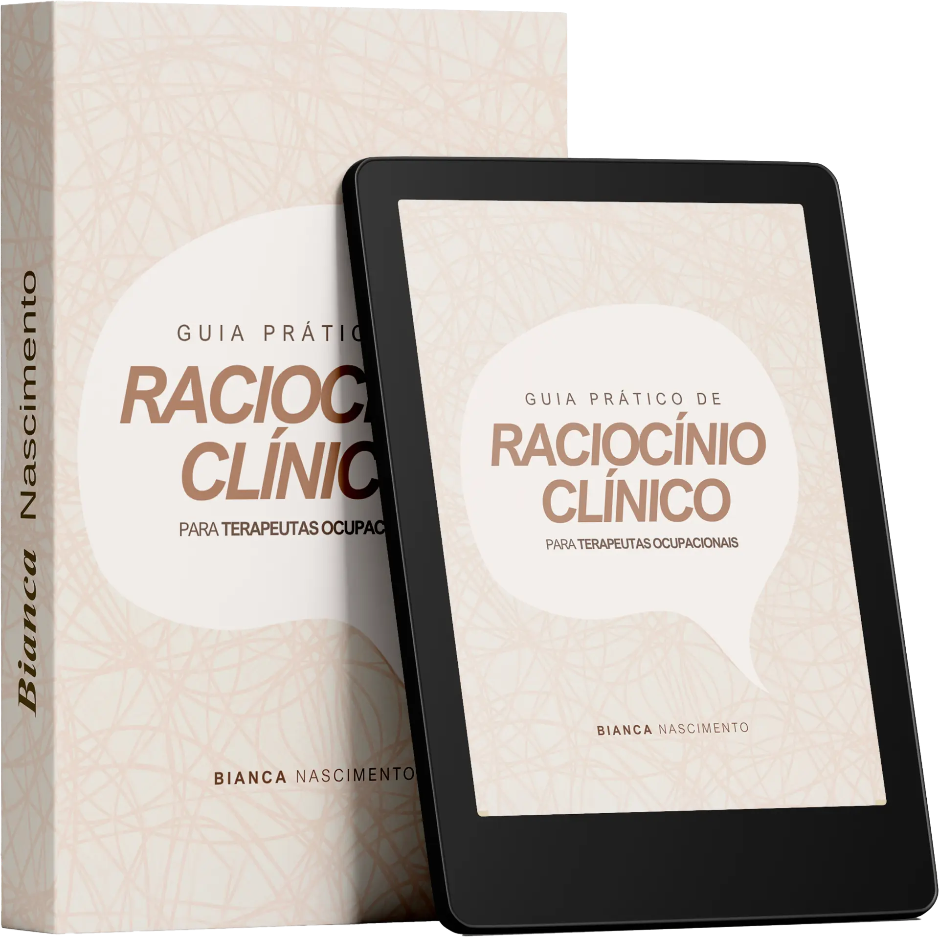 Mockup do e-book Guia Prático de Raciocínio Clínico para Terapeutas Ocupacionais, em versão impressa e tablet